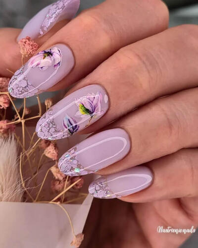 ongles de mariage avec fleurs