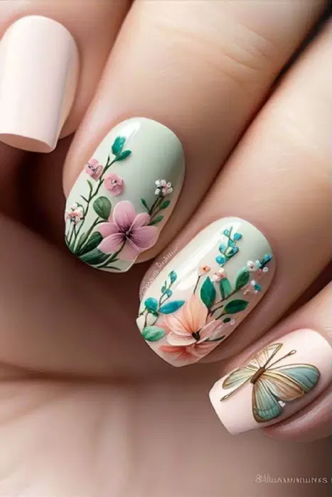 ongles mars fleurs