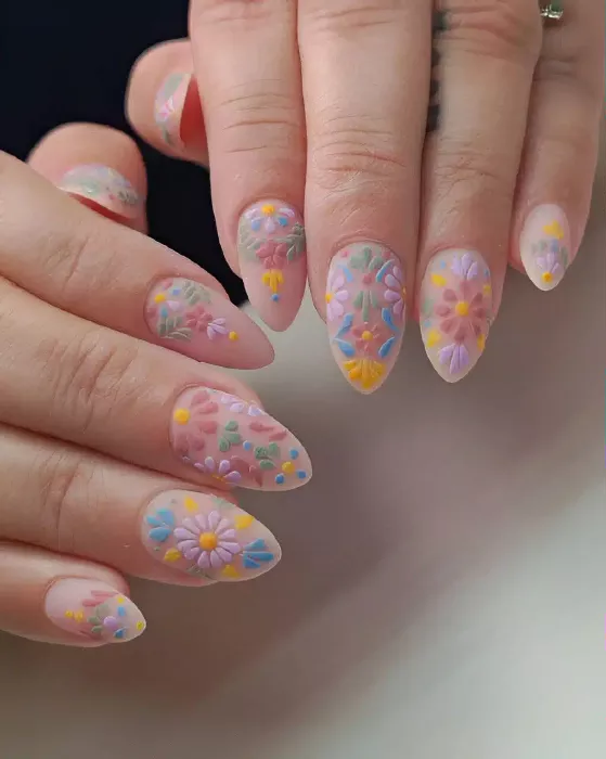 ongles mars fleurs