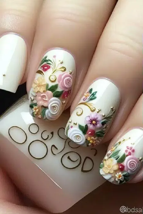 ongles mars fleurs