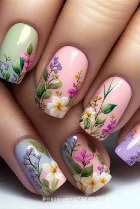 ongles mars fleurs