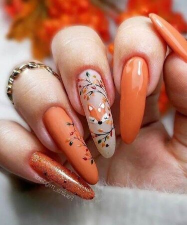 ongles orange automne