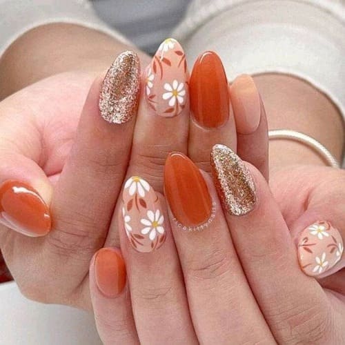 ongles orange automne