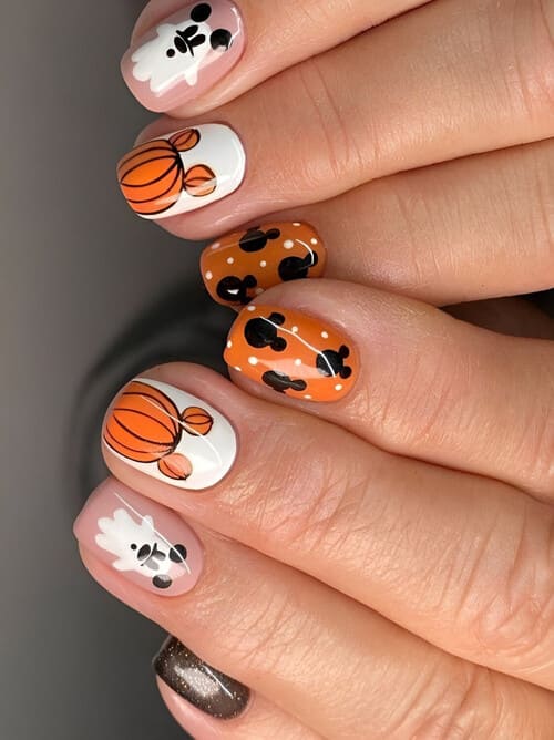 ongles automne citrouille mickey
