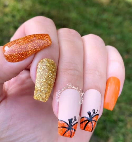 ongles automne citrouille