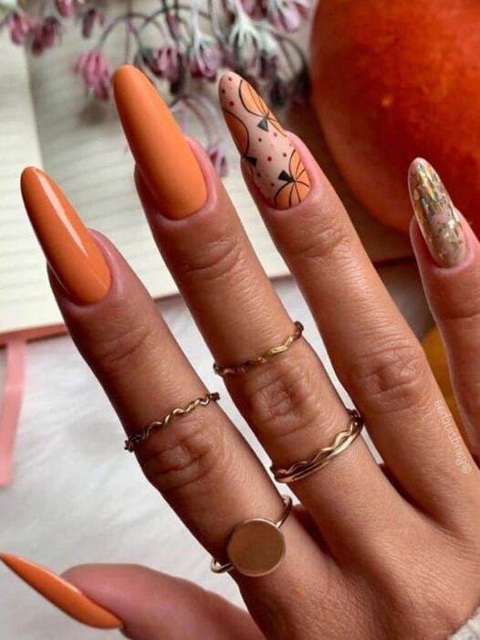 ongles automne citrouille