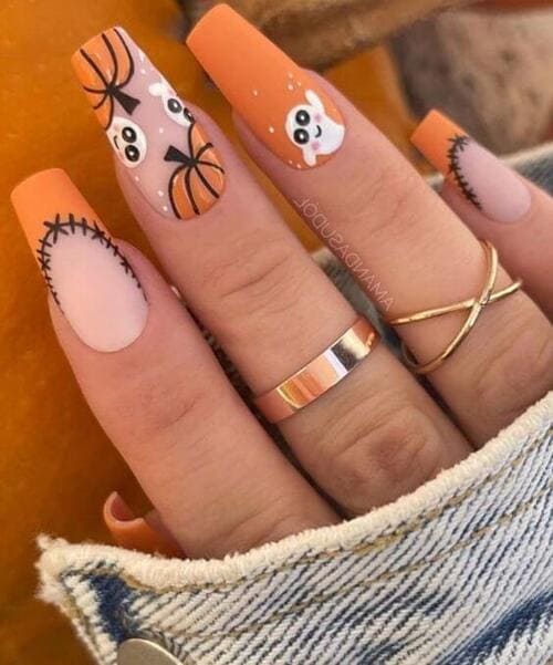 ongles automne citrouille