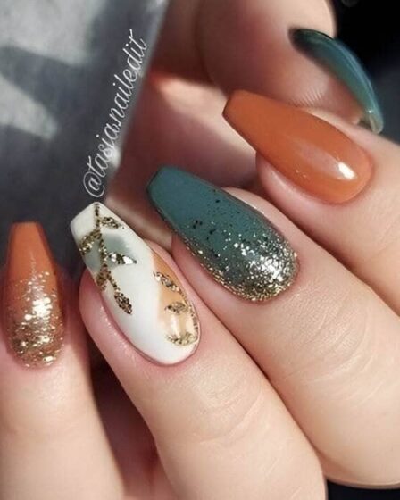 ongles automne avec feuilles