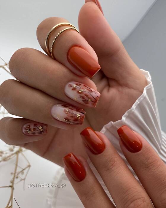 ongles automne avec feuilles