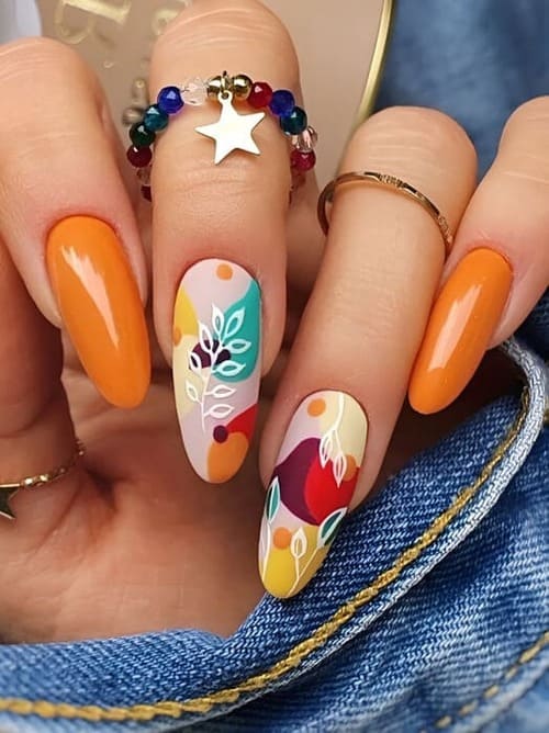 ongles automne avec feuilles