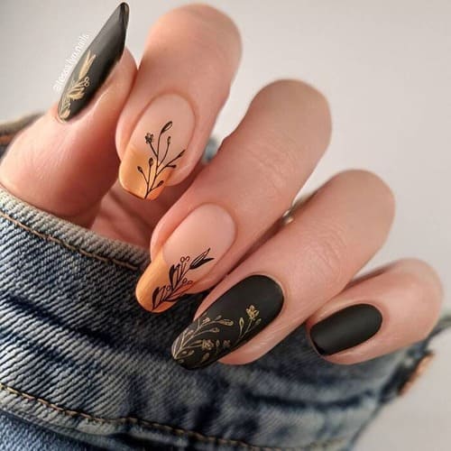 ongles automne avec feuilles