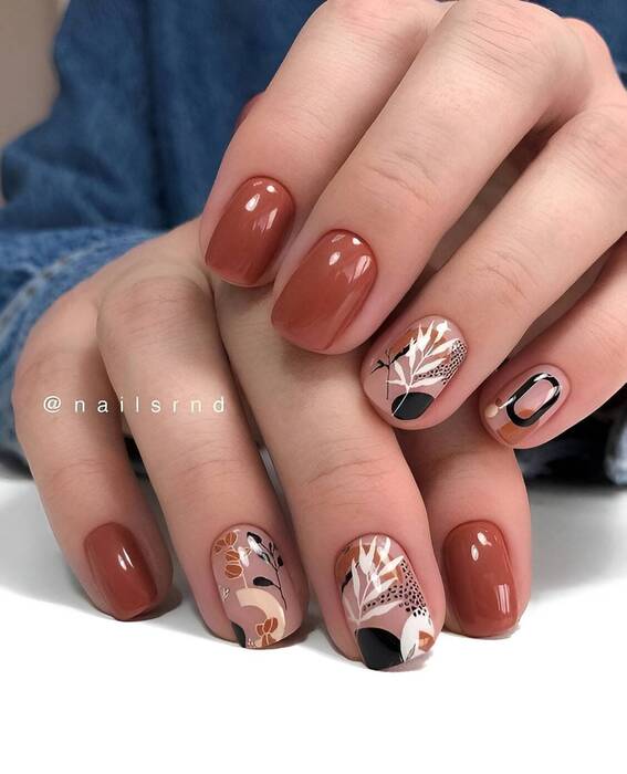 ongles automne avec feuilles